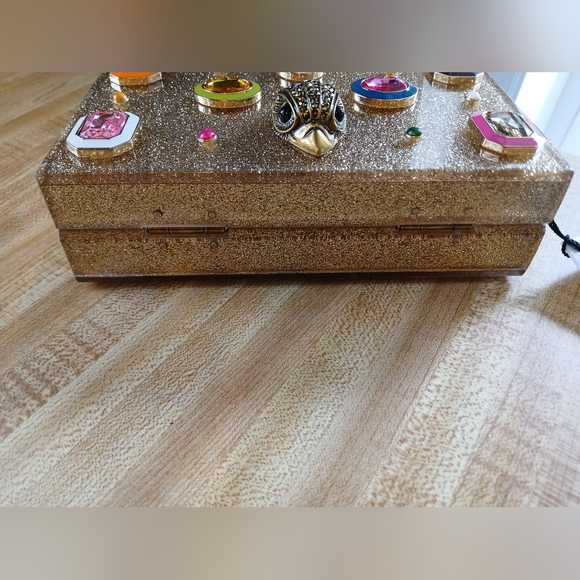 Kurt Geiger NWT Gold Sparkle with Bling Clutch/Crossbody - Picture 11 of 13